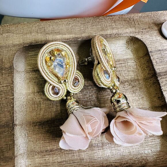 Handmade Dangle Drop Earrings with Chrystals Soutache handcrafted UniqueJewelry - Picture 1 of 9